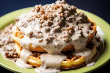 Keto Chaffles and Sausage Gravy