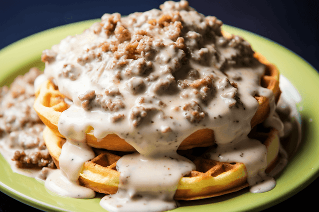 Keto Chaffles and Sausage Gravy
